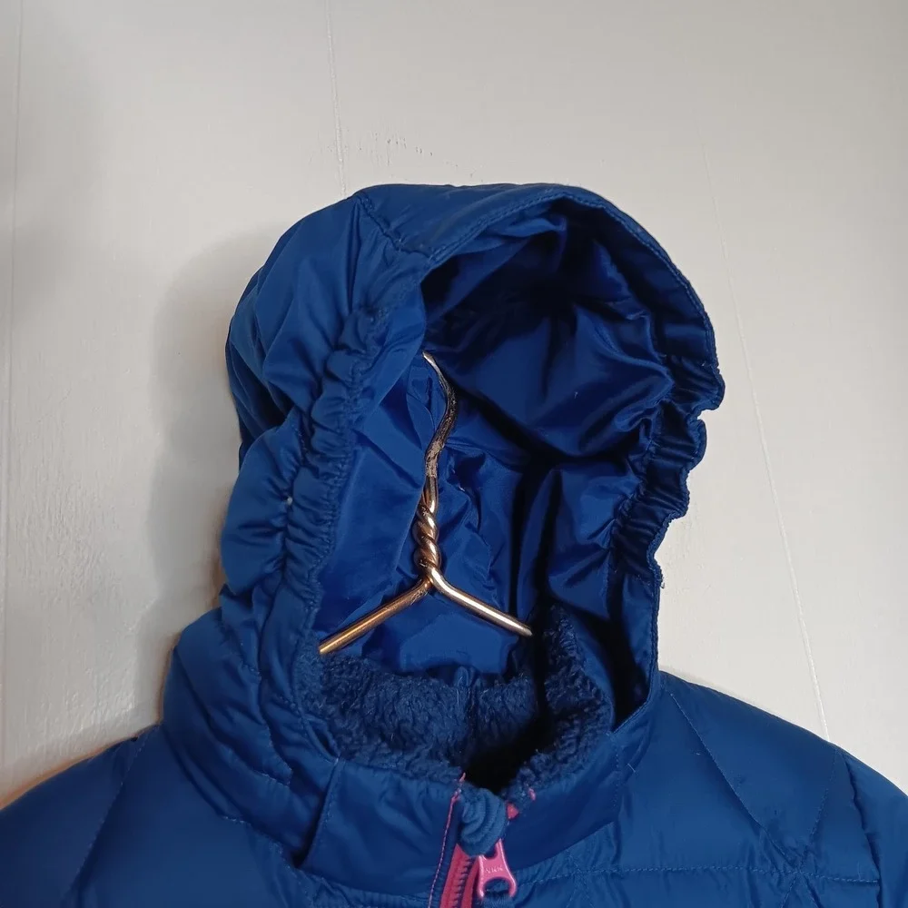 L.L. Bean Down Jacket Girls M 10-12 Pink Blue Colorblock Puffer Hooded Outdoor